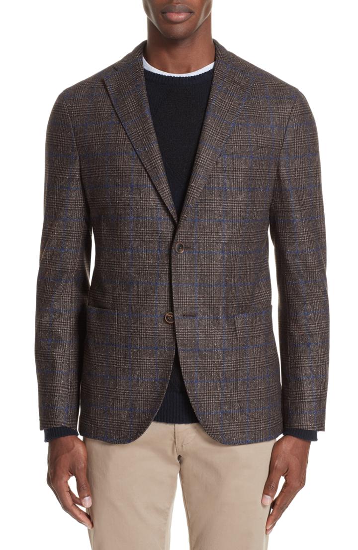 Men's Boglioli Trim Fit Stretch Plaid Wool Blend Sport Coat