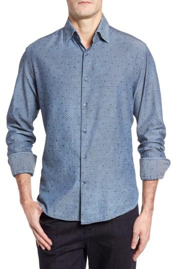 Men's Stone Rose Triangle Jacquard Sport Shirt (s) - Blue