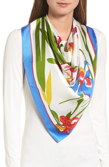 Women's Tory Burch Iris Square Silk Scarf, Size - Ivory