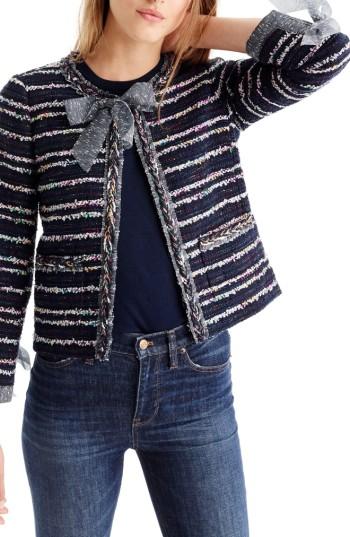 Women's J.crew Tie Detail Tweed Lady Jacket - Blue