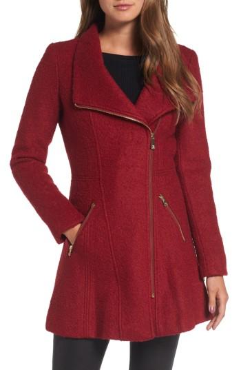 Women's Guess Asymmetrical Coat - Burgundy