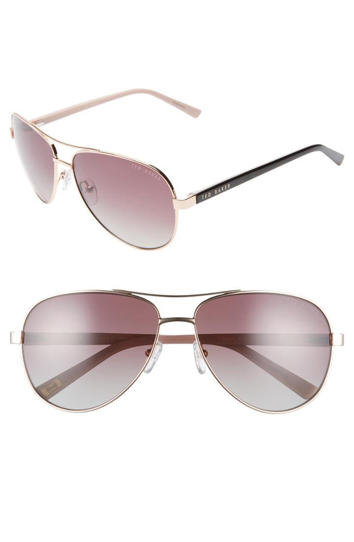 Women's Ted Baker London 60mm Polarized Aviator Sunglasses - Gold/ Rose Havana