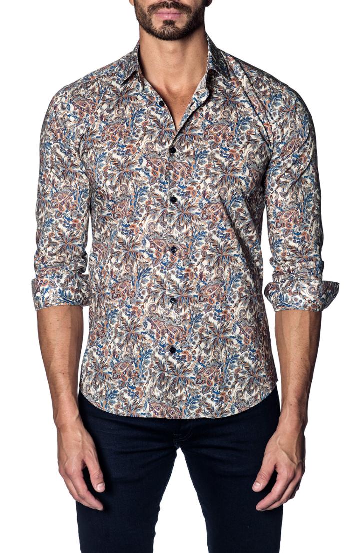 Men's Jared Lang Slim Fit Paisley Print Sport Shirt, Size - Beige