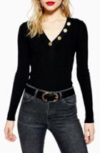 Women's Topshop Hammered Button Sweater - Black