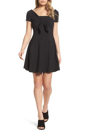 Women's Nsr Tie Front Crepe Fit & Flare Dress - Black