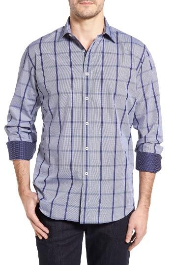 Men's Bugatchi Classic Fit Layered Print Sport Shirt, Size - Blue