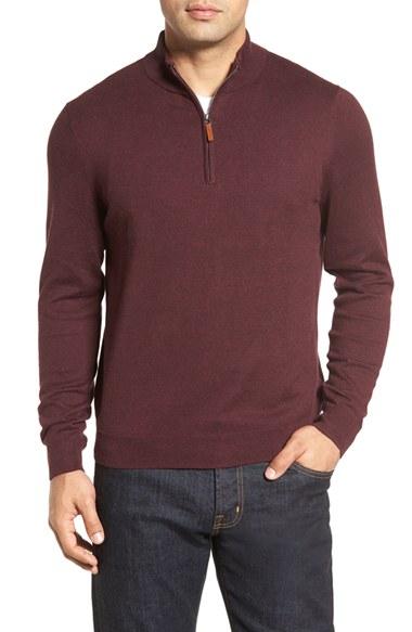Men's Nordstrom Men's Shop Half Zip Cotton & Cashmere Pullover - Burgundy