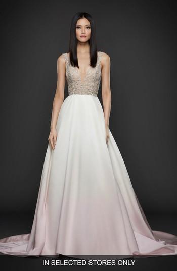 Women's Lazaro Beaded Bodice Satin Ballgown, Size In Store Only - Pink