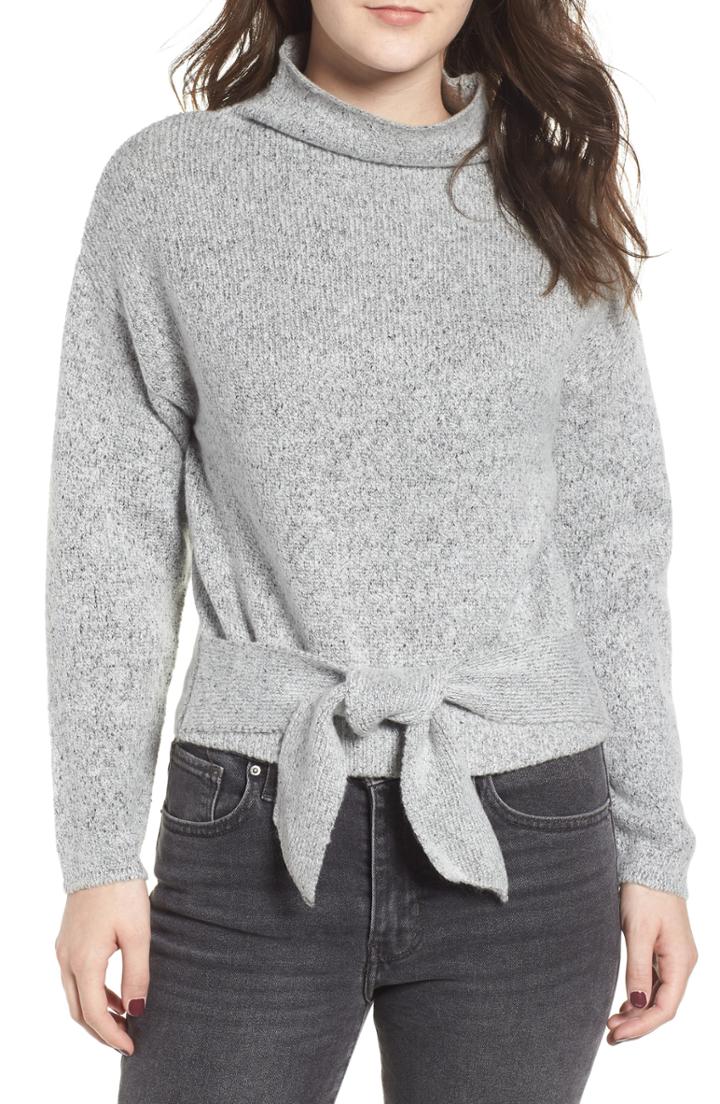 Women's Love By Design Tie Hem Funnel Neck Sweater