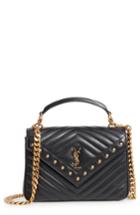 Saint Laurent Medium College Studded Matelasse Leather Satchel - Black