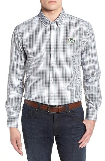 Men's Cutter & Buck Green Bay Packers - Gilman Regular Fit Plaid Sport Shirt - Green