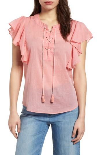 Women's Caslon Flounce Sleeve Lace-up Blouse