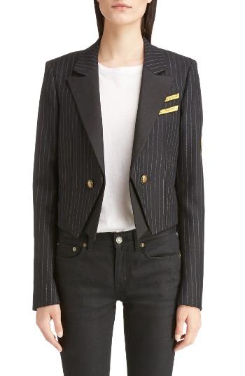 Women's Saint Laurent Spencer Crop Military Jacket Us / 38 Fr - Black