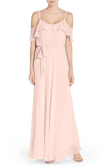 Women's Nouvelle Amsale Cold Shoulder A-line Chiffon Gown