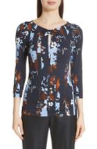 Women's St. John Collection Painted Floral Print Jersey Top, Size - Blue