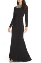 Women's Mac Duggal Beaded Collar Jersey Gown - Black