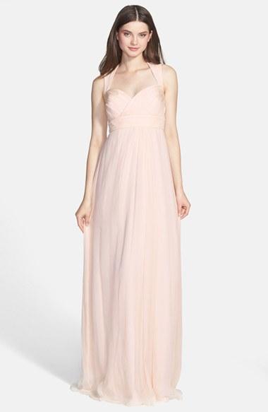 Women's Amsale Crinkled Silk Chiffon Gown