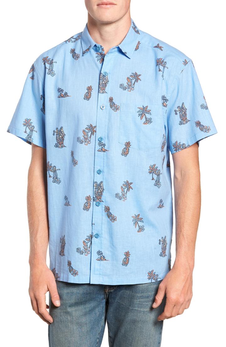 Men's Kahala Moku Iki Classic Fit Linen & Cotton Sport Shirt - Blue