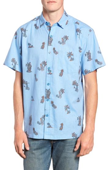 Men's Kahala Moku Iki Classic Fit Linen & Cotton Sport Shirt - Blue