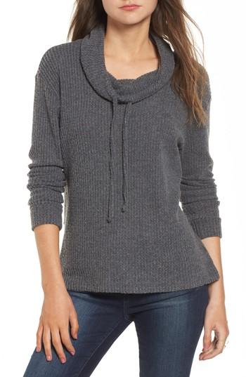 Women's Socialite Cowl Neck Waffle Knit Top - Grey