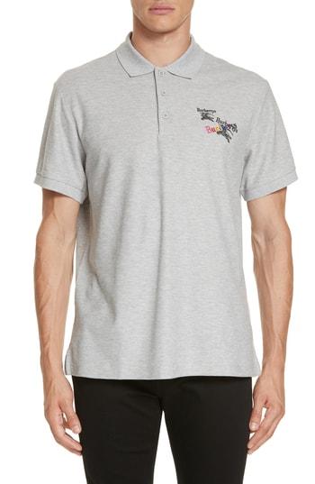 Men's Burberry Burnton Multi Logo Polo - Grey