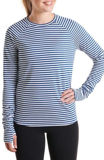 Women's Oiselle Big Stripe Baselayer Tee - Blue
