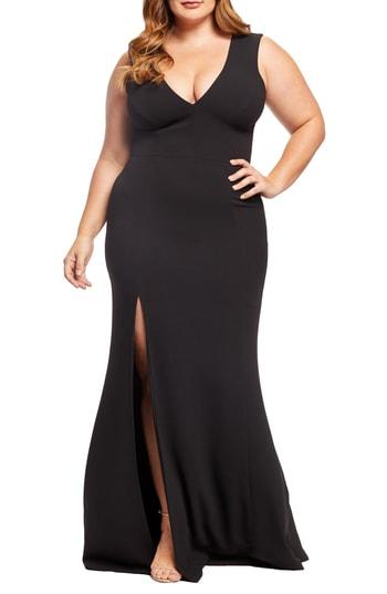 Women's Dress The Population Sandra Plunge Crepe Trumpet Gown, Size - Black