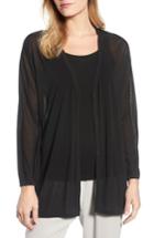 Women's Eileen Fisher Sheer Silk Cardigan, Size - Black