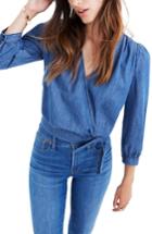 Women's Madewell Denim Wrap Blouse - Blue