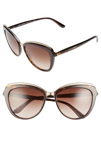 Women's Dolce & Gabbana 57mm Gradient Cat Eye Sunglasses - Havana