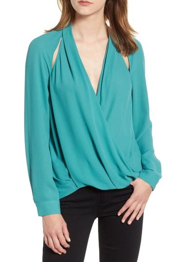 Women's Trouve Cutout Surplice Top, Size - Blue/green