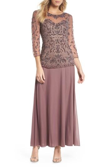 Women's Pisarro Nights Beaded Mesh Mock Two-piece Gown - Purple