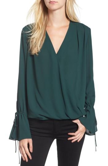 Women's Trouve Surplice Tie Sleeve Top - Green