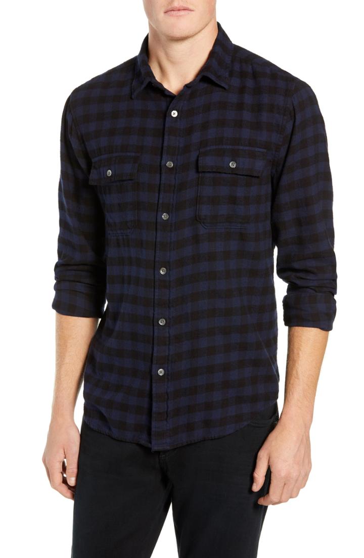 Men's Frame Classic Fit Long Sleeve Double Flap Pocket Sport Shirt - Blue