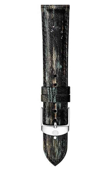 Women's Michele 18mm Metallic Leather Watch Strap