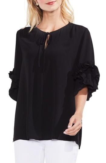 Women's Vince Camuto Ruffle Sleeve Tie Neck Blouse - Black