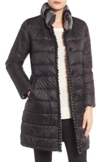 Women's Linda Richards Reversible Genuine Rabbit Fur & Down Coat - Black