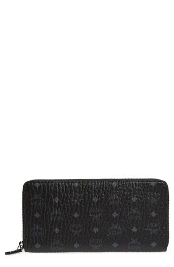 Women's Mcm Visetos Original Zip Around Coated Canvas Wallet - Black
