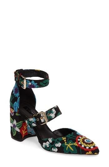 Women's Topshop Gene Embroidered Buckle-strap Pump .5us / 36eu - Black