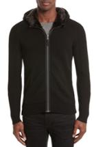 Men's The Kooples Knit Zip Hoodie With Faux Fur Trim - Black