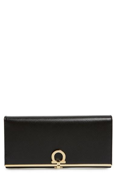 Women's Salvatore Ferragamo 'icona Bar' Saffiano Calfskin Wallet - Black