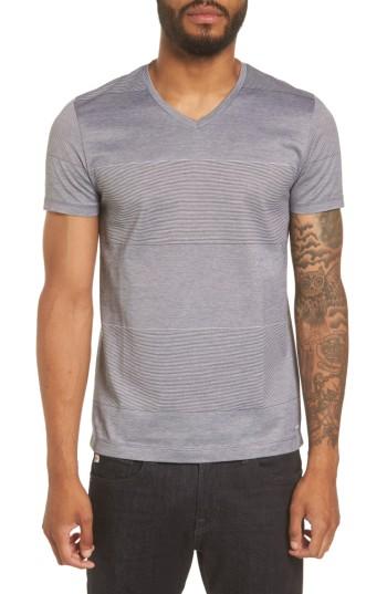 Men's Boss Slim Fit Stripe V-neck T-shirt, Size - Blue