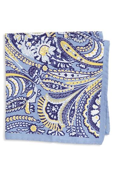 Men's Eton Paisley Silk Pocket Square, Size - Blue