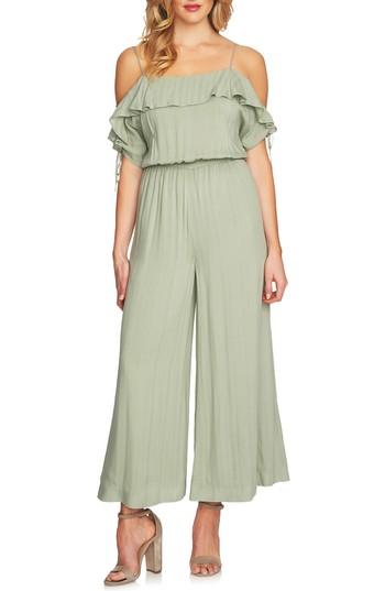 Women's Cece Cold Shoulder Ruffle Wide Leg Jumpsuit - Green