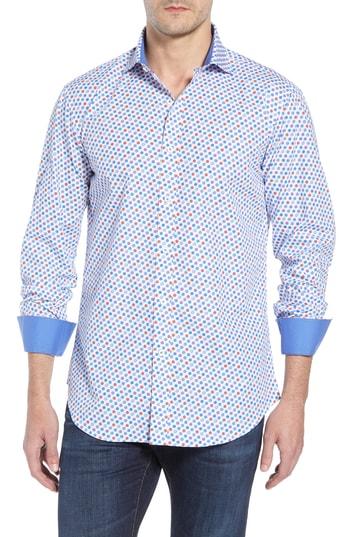Men's Bugatchi Shaped Fit Dot Print Sport Shirt - Blue