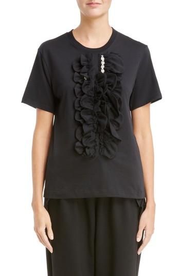 Women's Simone Rocha Embellished Ruffle Cotton Tee - Black