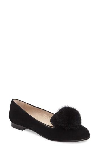Women's Louise Et Cie Andres Genuine Rabbit Fur Pom Loafer .5 M - Black