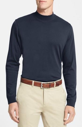 Men's Cutter & Buck 'belfair' Long Sleeve Mock Neck Pima Cotton T-shirt, Size - Blue