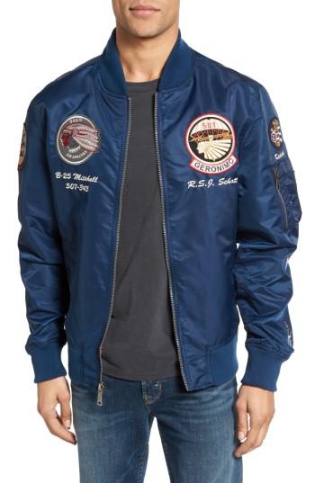 Men's Schott Nyc B-52 Bomber Jacket, Size - Blue