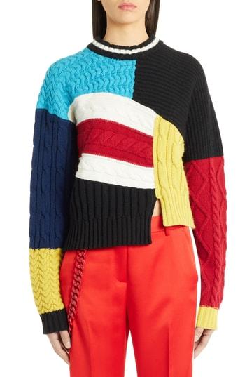 Women's Msgm Pieced Cable Knit Sweater - Black